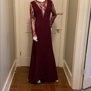Wine lace evening gown